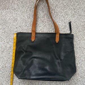 ABLE Leather Tote Bag with Contrast Tan Handles - Black